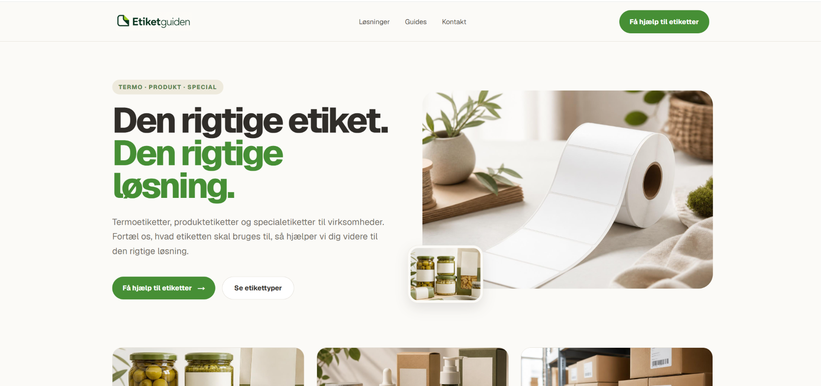 Etiketguidens forside med valg af etiketter