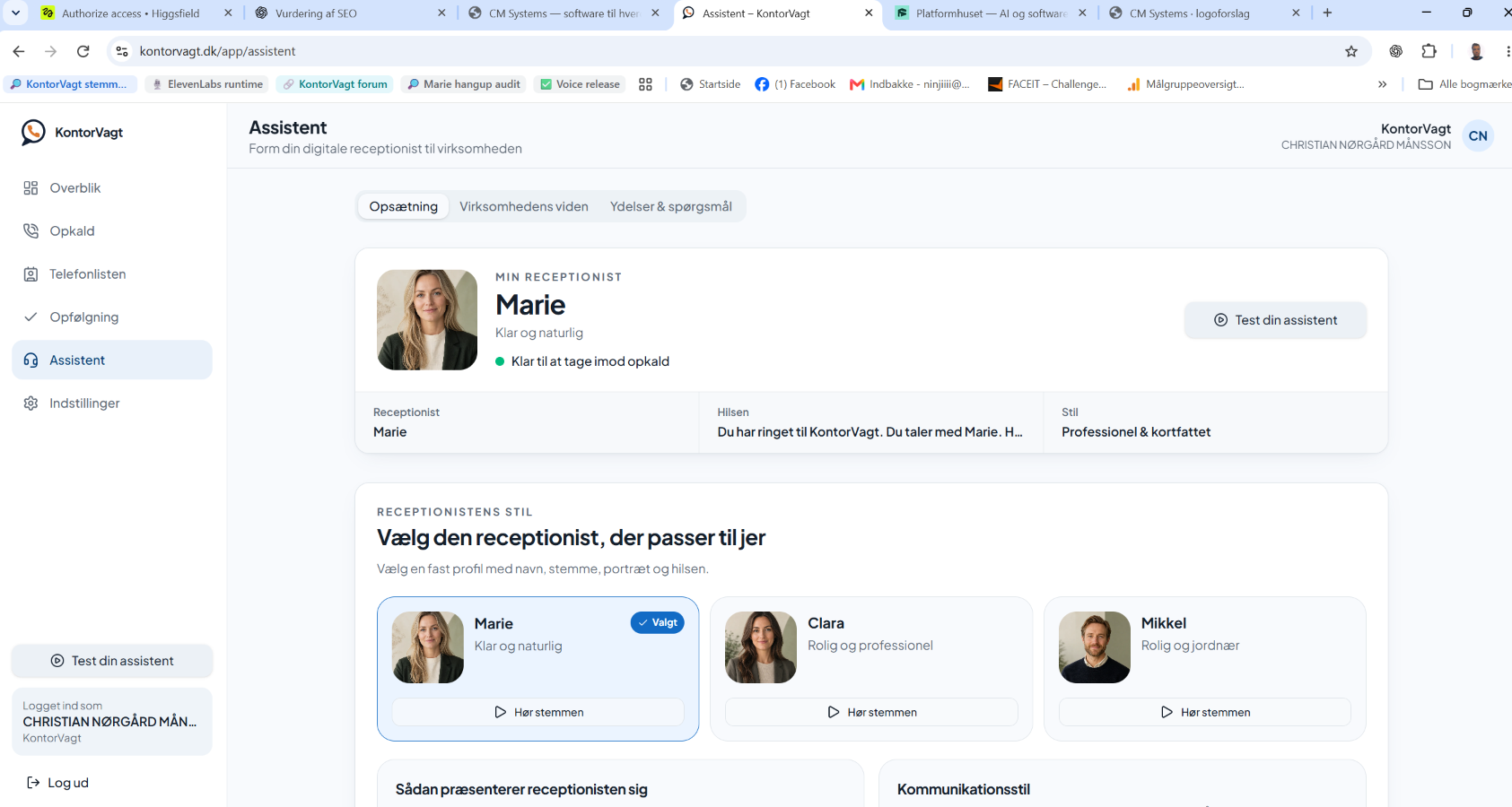 KontorVagt med indstillinger til digital receptionist